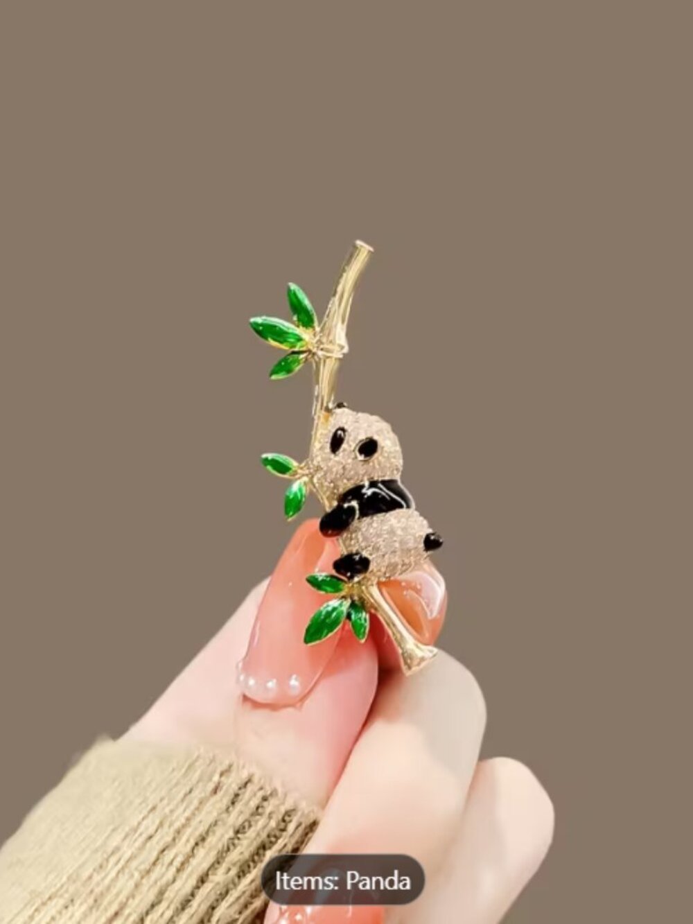 Cute Colorful & Crystal Panda with branch Enamel Goldplated Fashion Brooch Pin